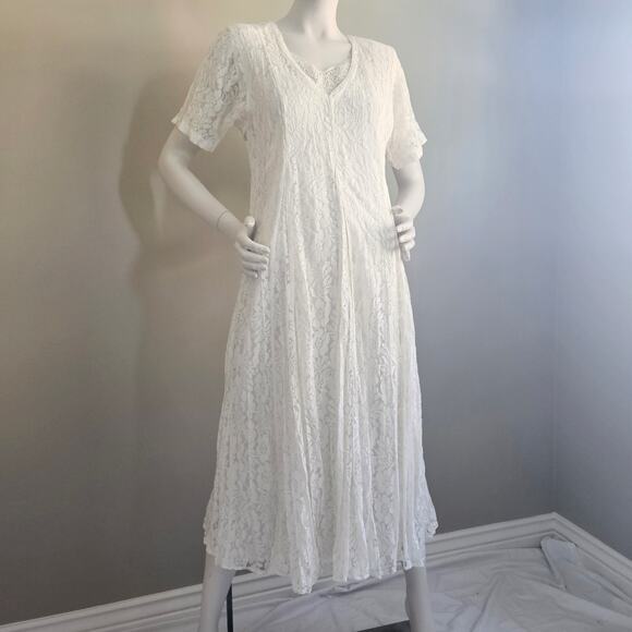 Vintage 90s White Lace Dress Bridal Coquette Angel Romantic Modest Size S - Picture 2 of 10